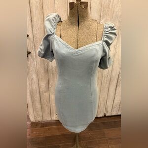 Chic Light Blue Denim Mini Dress with Puff Sleeves